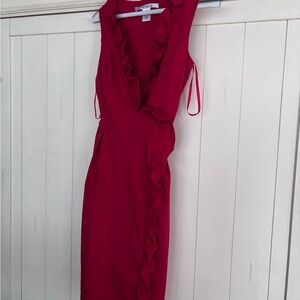Diane Von Furstenberg Red Ruffle Midi Dress
